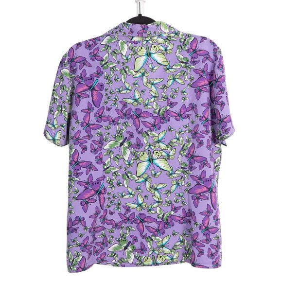 Notations Button Up Shirt XL Womens NEW Butterfly Purple Green Short Sleeve - Picture 6 of 6